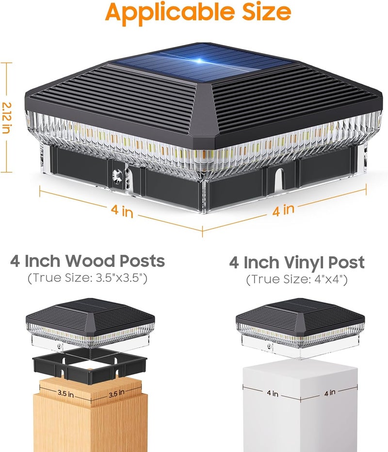 LETMY 6 Pack Solar Post Cap Lights Outdoor, 40 LEDs 4x4 Fence Post Solar Lights Outdoor Waterproof with 3 Modes, Solar Powered Deck Fence Cap Light for 3.5x3.5 4x4 Vinyl Wooden Posts (Black) - Image 3